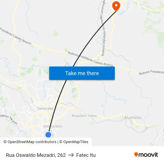 Rua Oswaldo Mezadri, 262 to Fatec Itu map