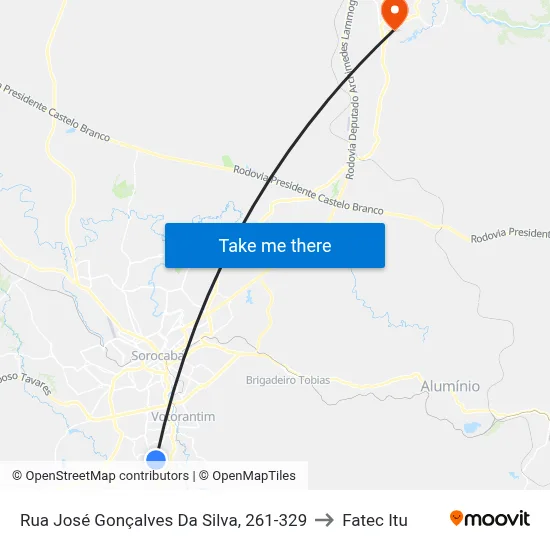 Rua José Gonçalves Da Silva, 261-329 to Fatec Itu map