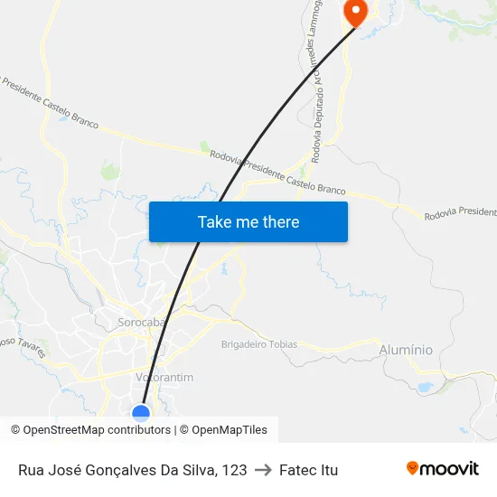 Rua José Gonçalves Da Silva, 123 to Fatec Itu map