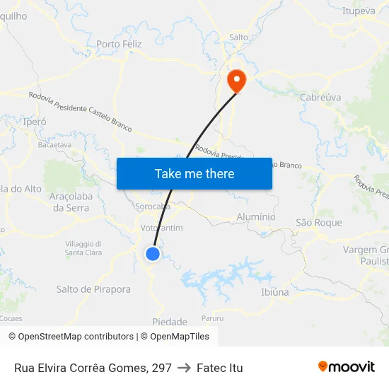 Rua Elvira Corrêa Gomes, 297 to Fatec Itu map