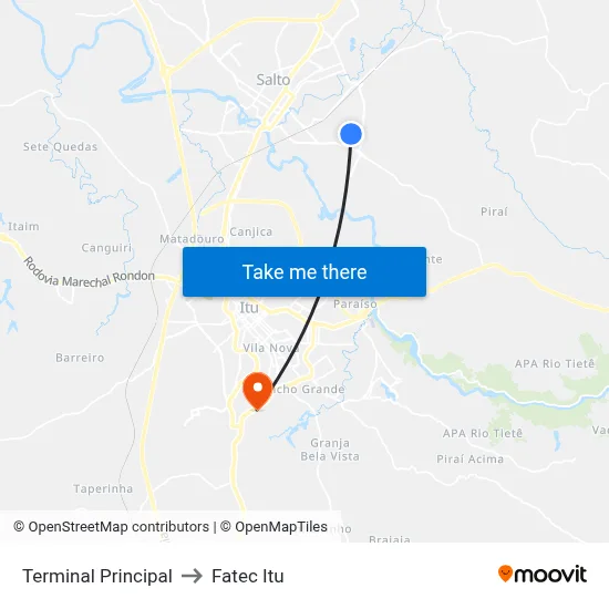 Terminal Principal to Fatec Itu map