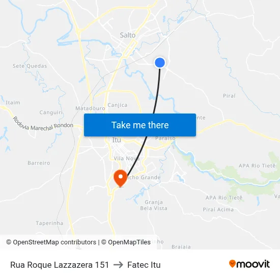 Rua Roque Lazzazera 151 to Fatec Itu map