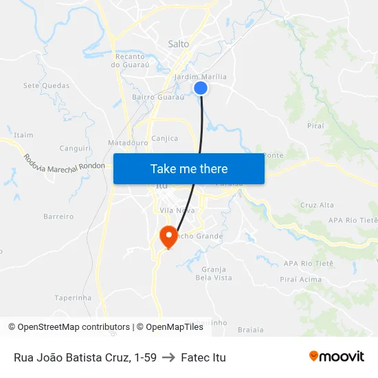 Rua João Batista Cruz, 1-59 to Fatec Itu map