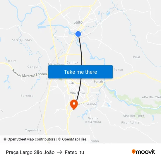 Praça Largo São João to Fatec Itu map