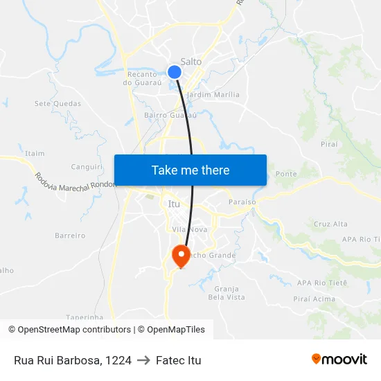 Rua Rui Barbosa, 1224 to Fatec Itu map
