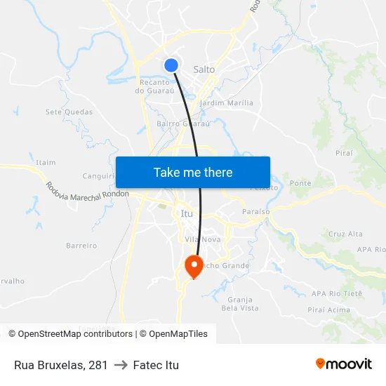 Rua Bruxelas, 281 to Fatec Itu map