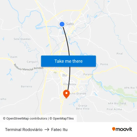 Terminal Rodoviário to Fatec Itu map