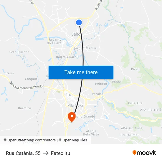 Rua Catânia, 55 to Fatec Itu map