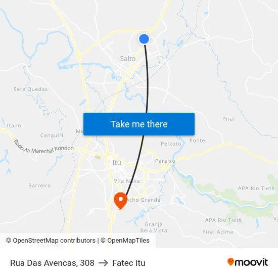 Rua Das Avencas, 308 to Fatec Itu map