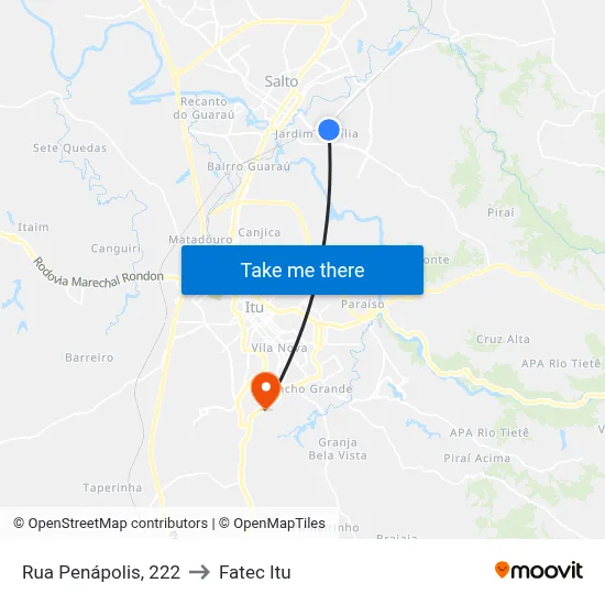 Rua Penápolis, 222 to Fatec Itu map