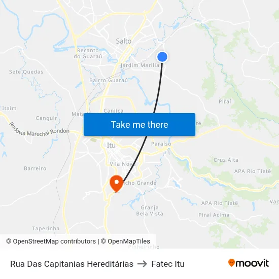 Rua Das Capitanias Hereditárias to Fatec Itu map