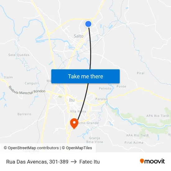 Rua Das Avencas, 301-389 to Fatec Itu map