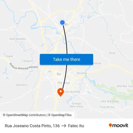 Rua Joseano Costa Pinto, 136 to Fatec Itu map
