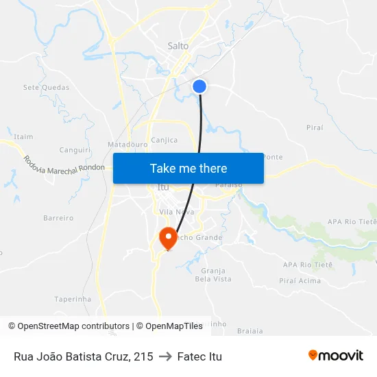 Rua João Batista Cruz, 215 to Fatec Itu map
