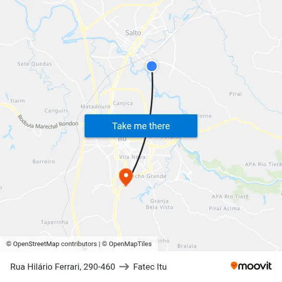 Rua Hilário Ferrari, 290-460 to Fatec Itu map