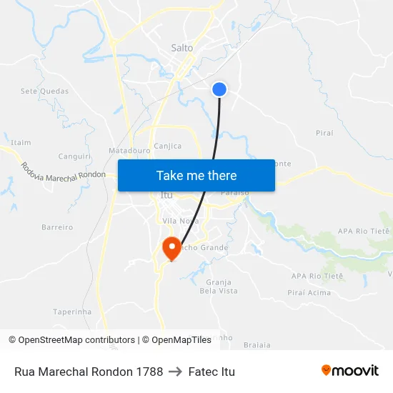 Rua Marechal Rondon 1788 to Fatec Itu map
