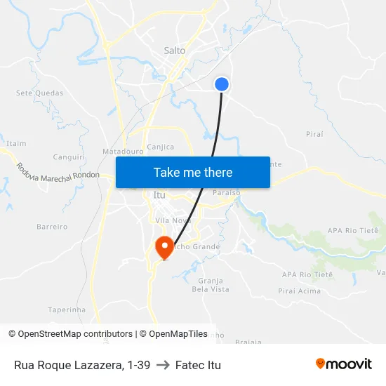 Rua Roque Lazazera, 1-39 to Fatec Itu map