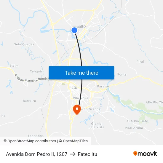 Avenida Dom Pedro Ii, 1207 to Fatec Itu map