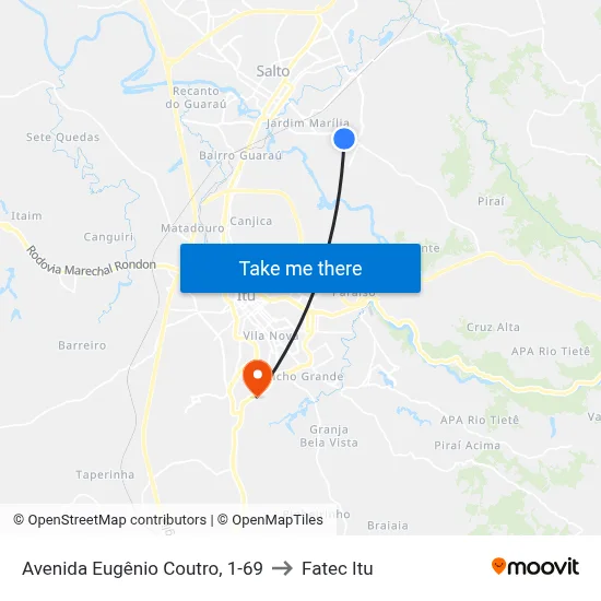 Avenida Eugênio Coutro, 1-69 to Fatec Itu map