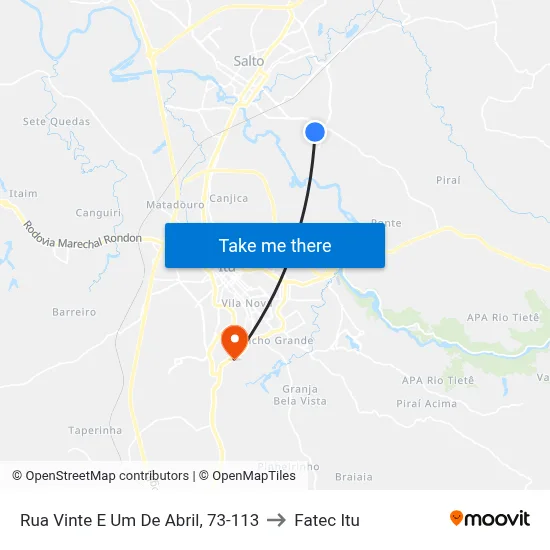 Rua Vinte E Um De Abril, 73-113 to Fatec Itu map