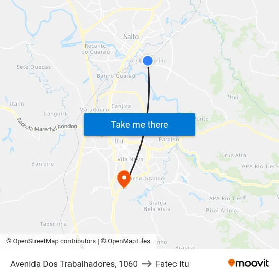 Avenida Dos Trabalhadores, 1060 to Fatec Itu map