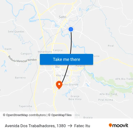 Avenida Dos Trabalhadores, 1380 to Fatec Itu map