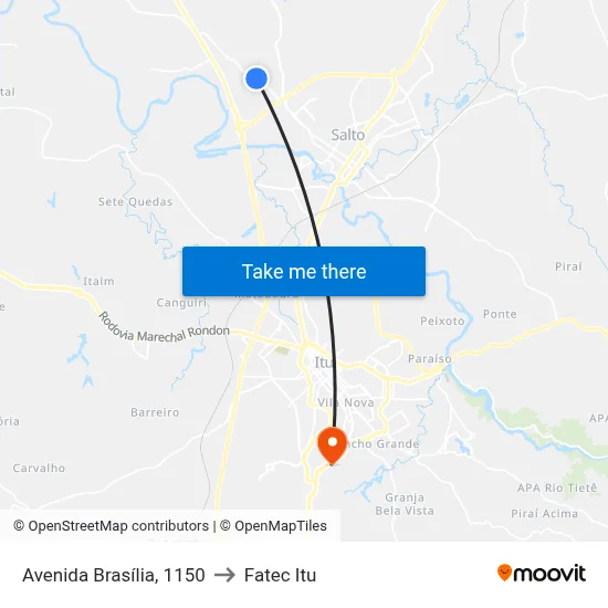 Avenida Brasília, 1150 to Fatec Itu map