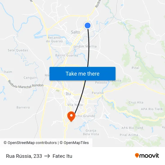 Rua Rússia, 233 to Fatec Itu map
