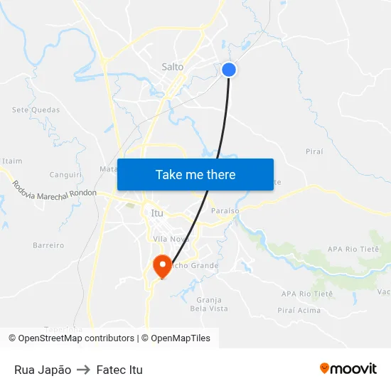 Rua Japão to Fatec Itu map
