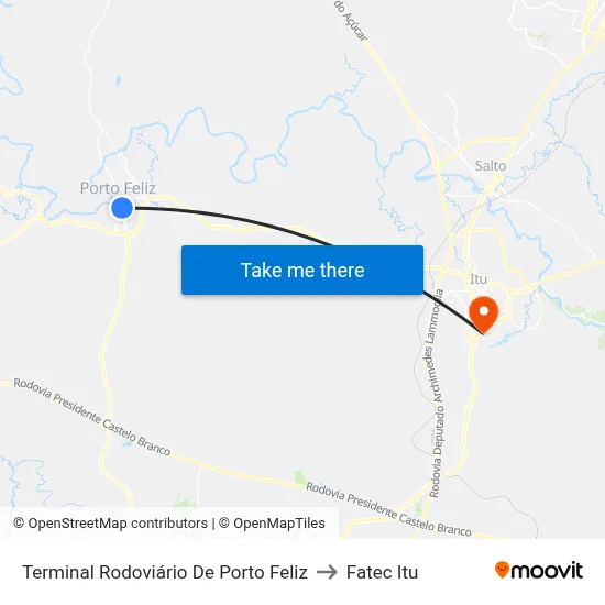 Terminal Rodoviário Expresso Porto Feliz to Fatec Itu map