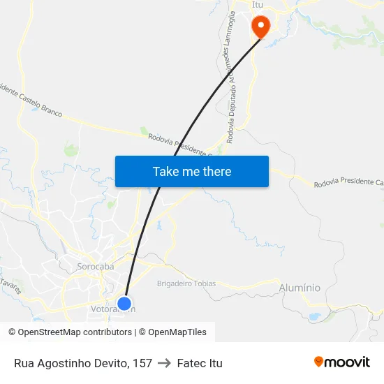 Rua Agostinho Devito, 157 to Fatec Itu map