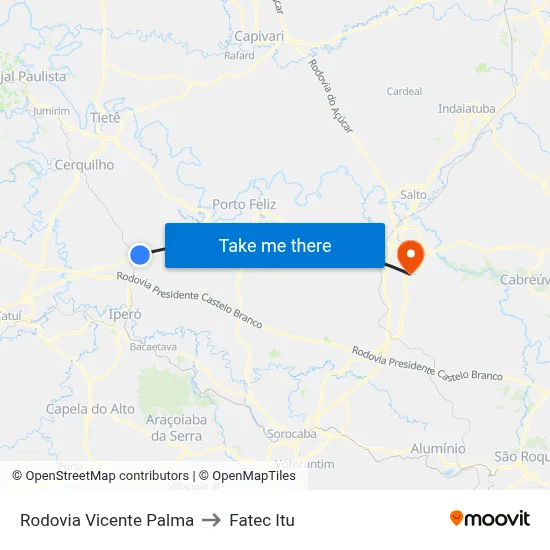 Rodovia Vicente Palma to Fatec Itu map