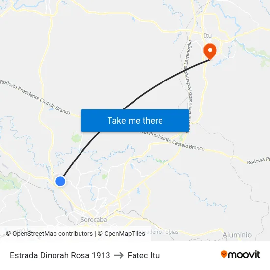 Estrada Dinorah Rosa 1913 to Fatec Itu map