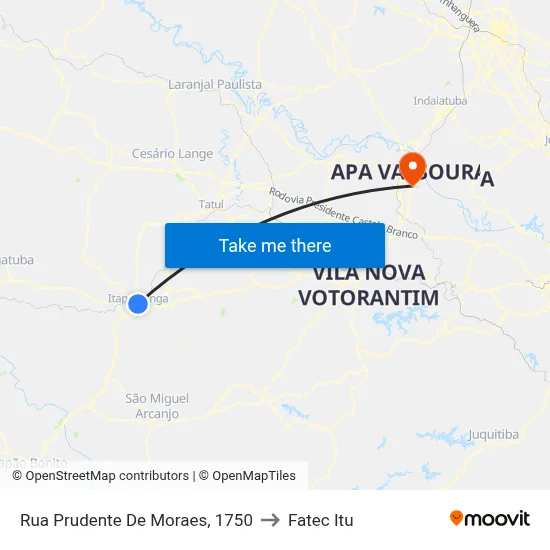 Rua Prudente De Moraes, 1750 to Fatec Itu map