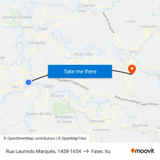 Rua Laurindo Marquês, 1458-1654 to Fatec Itu map