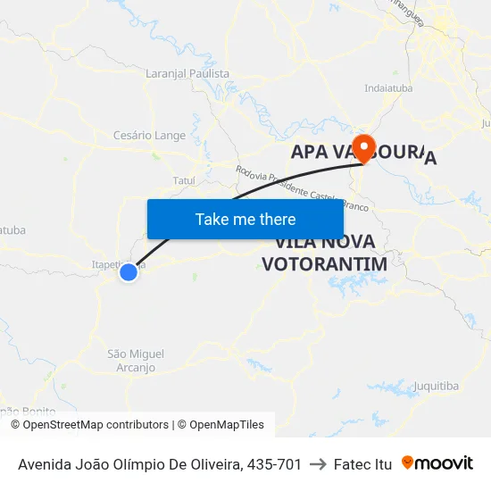 Avenida João Olímpio De Oliveira, 435-701 to Fatec Itu map