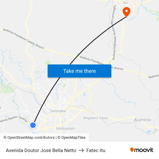 Avenida Doutor José Bella Netto to Fatec Itu map