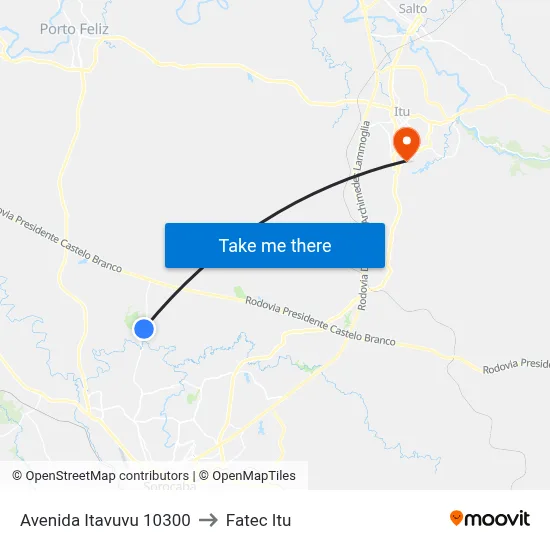 Avenida Itavuvu 10300 to Fatec Itu map