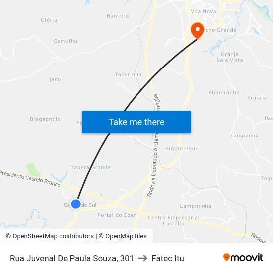 Rua Juvenal De Paula Souza, 301 to Fatec Itu map