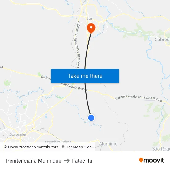 Penitenciária Mairinque to Fatec Itu map
