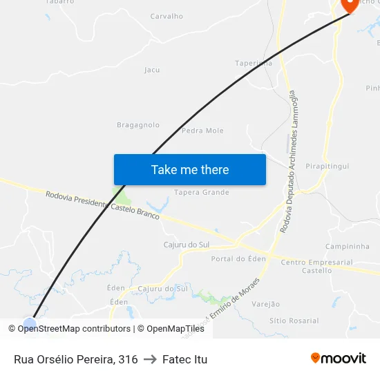 Rua Orsélio Pereira, 316 to Fatec Itu map