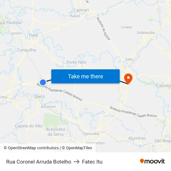 Rua Coronel Arruda Botelho to Fatec Itu map