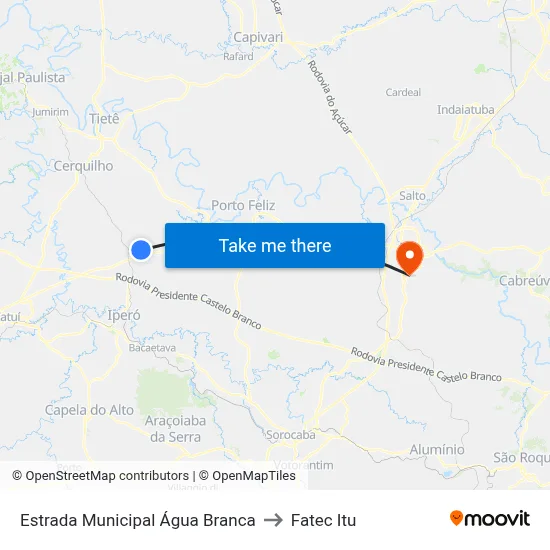 Estrada Municipal Água Branca to Fatec Itu map