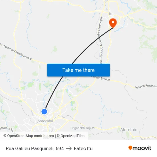 Rua Galileu Pasquineli, 694 to Fatec Itu map