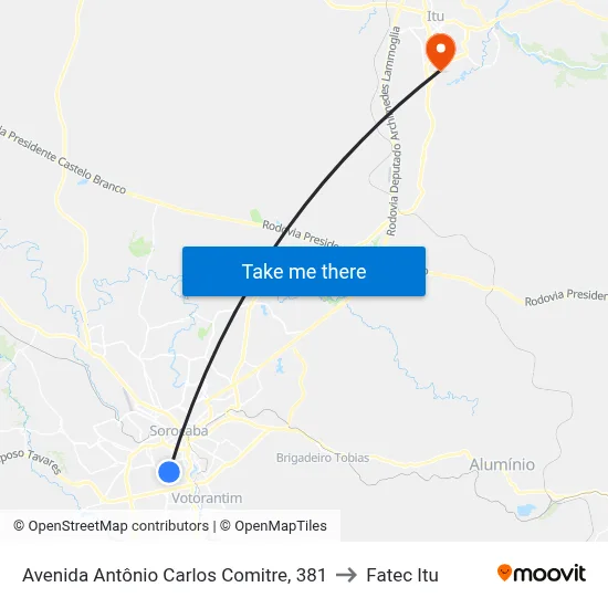 Avenida Antônio Carlos Comitre, 381 to Fatec Itu map