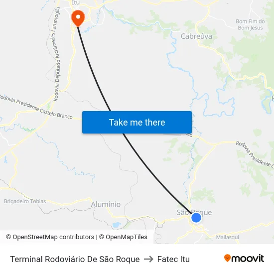 Terminal Rodoviário De São Roque to Fatec Itu map