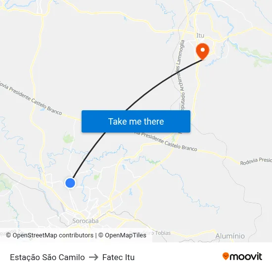 Estação São Camilo to Fatec Itu map