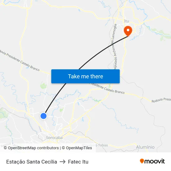 Estação Santa Cecília to Fatec Itu map