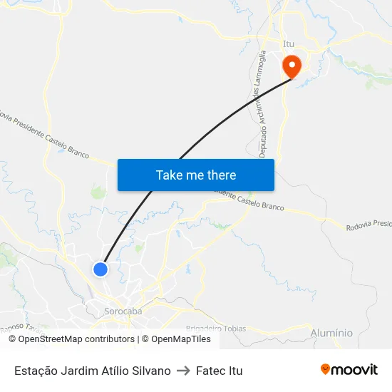Estação Jardim Atílio Silvano to Fatec Itu map