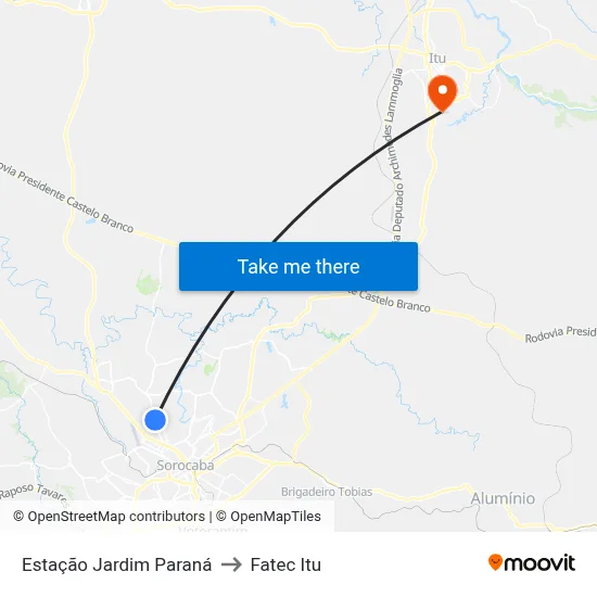 Estação Jardim Paraná to Fatec Itu map